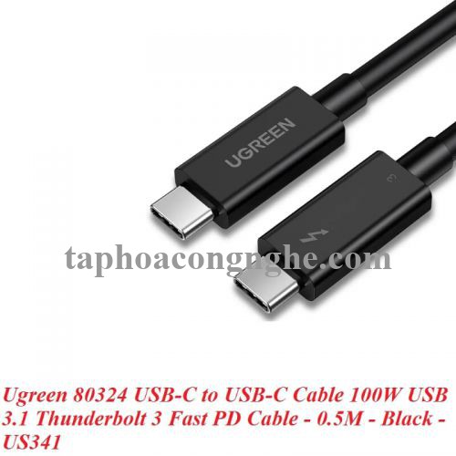 Ugreen 80324 0.5M 40Gbps 100W USB 3.1 cáp USB type C Thunderbolt 3 hỗ trợ PD màu đen US341 30080324